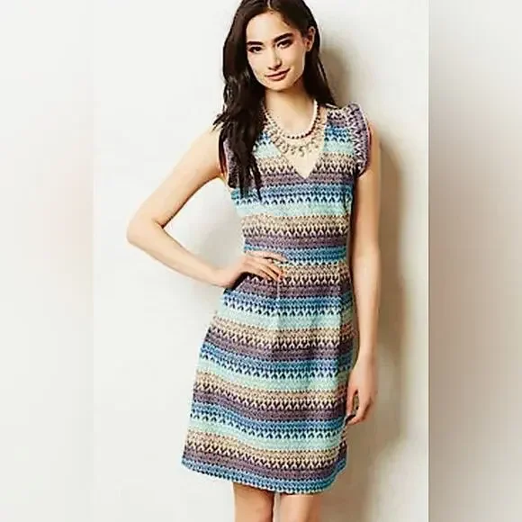 Anthropologie TABITHA Teahouse Crochet Sleeveless Striped Dress Women's Size 6 - Picture 1 of 8
